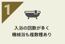 入浴の回数が多く機械浴も複数種あり