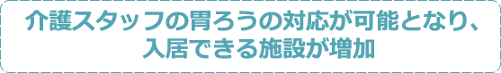 介護スタッフの胃ろうの対応が可能となり、入居できる施設が増加